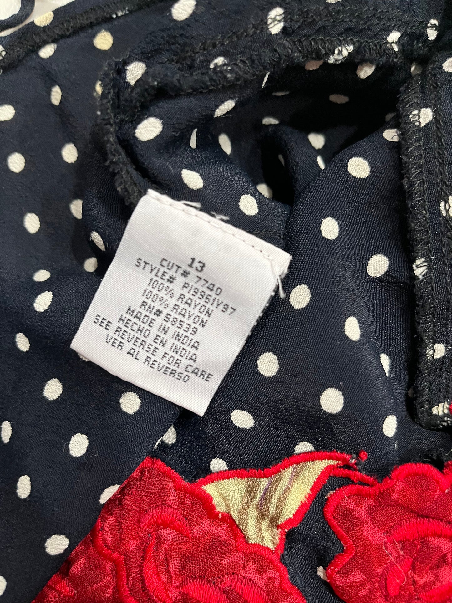 (L/XL) Vintage Embroidered Floral Pokadot Maxi Dress