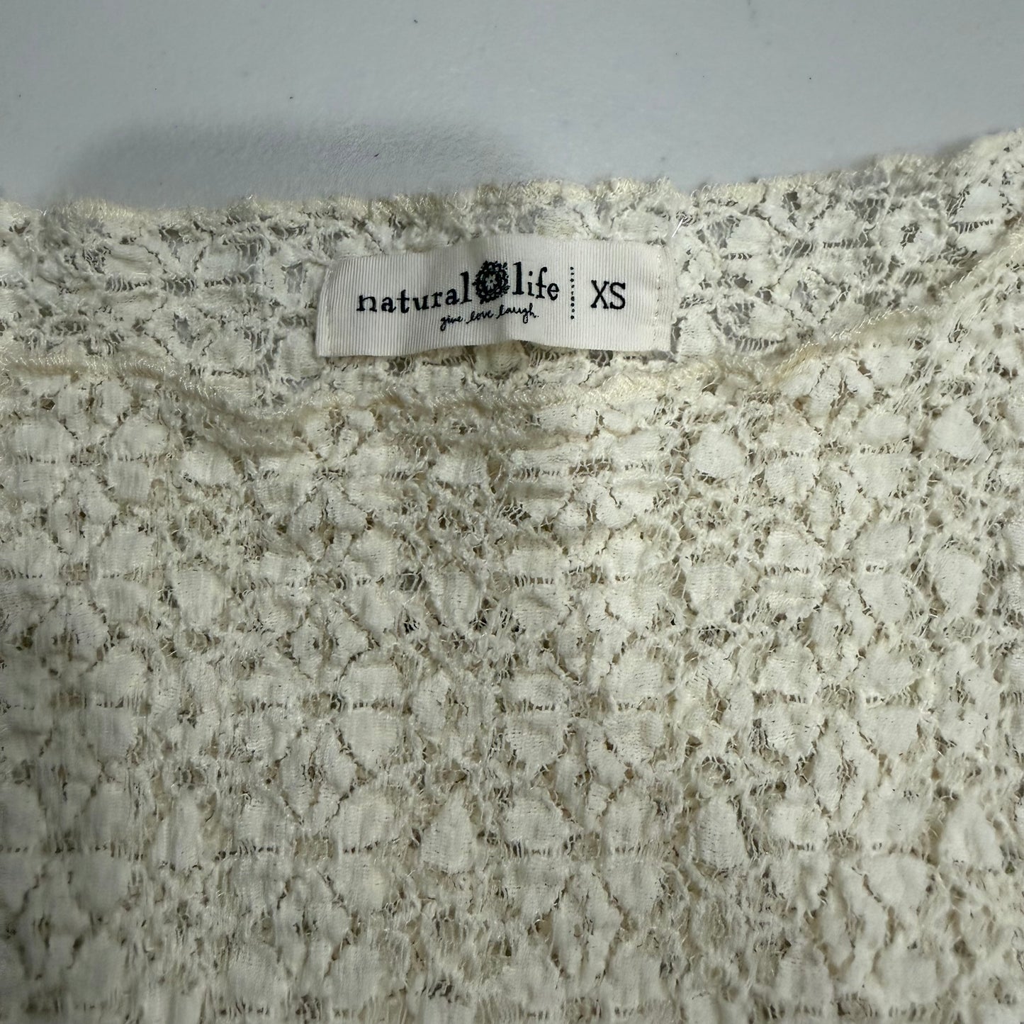 (XS/S) vintage cream floral lace mesh long sleeve