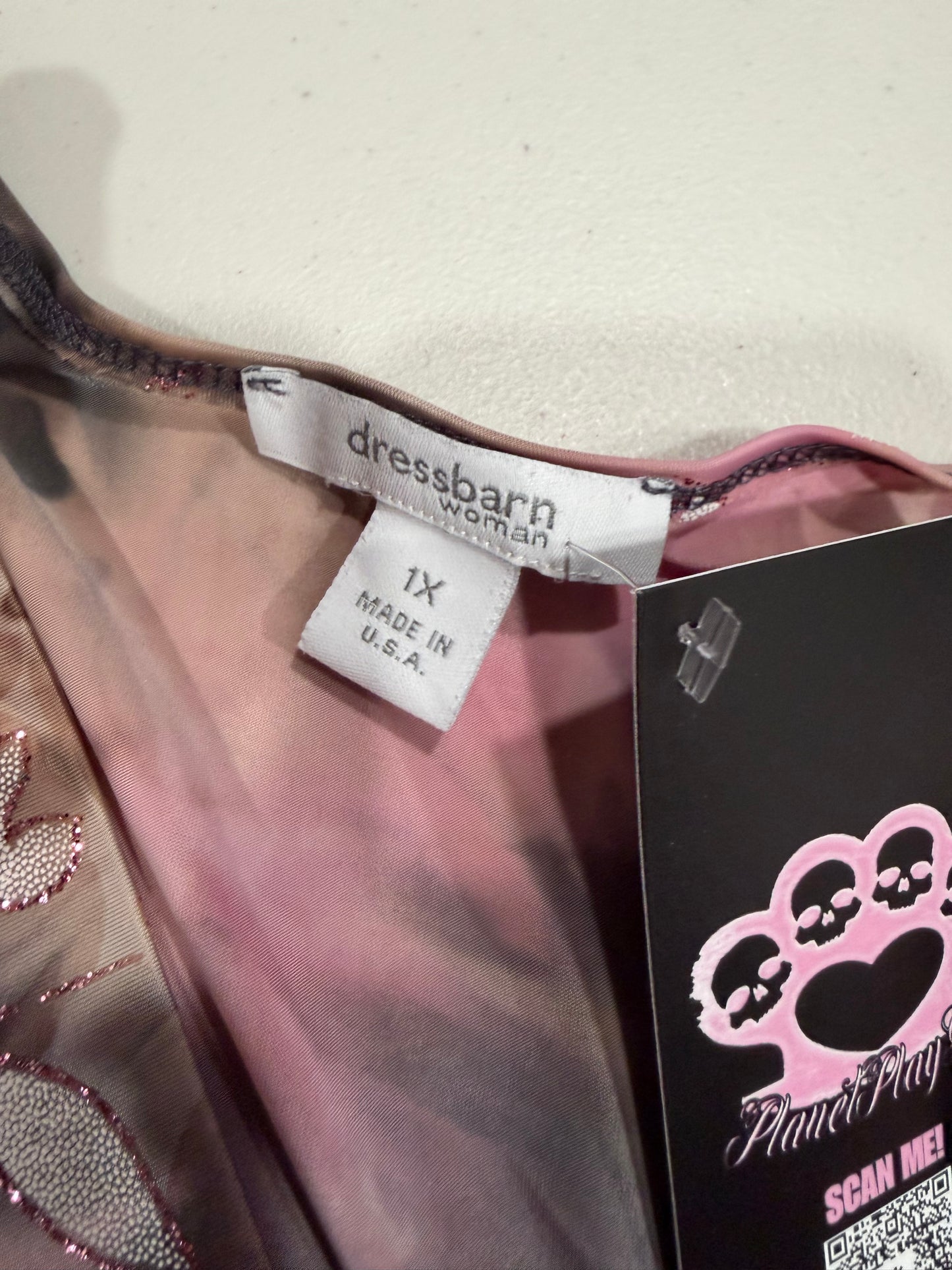 (XL) Y2K/vintage pink floral glitter top