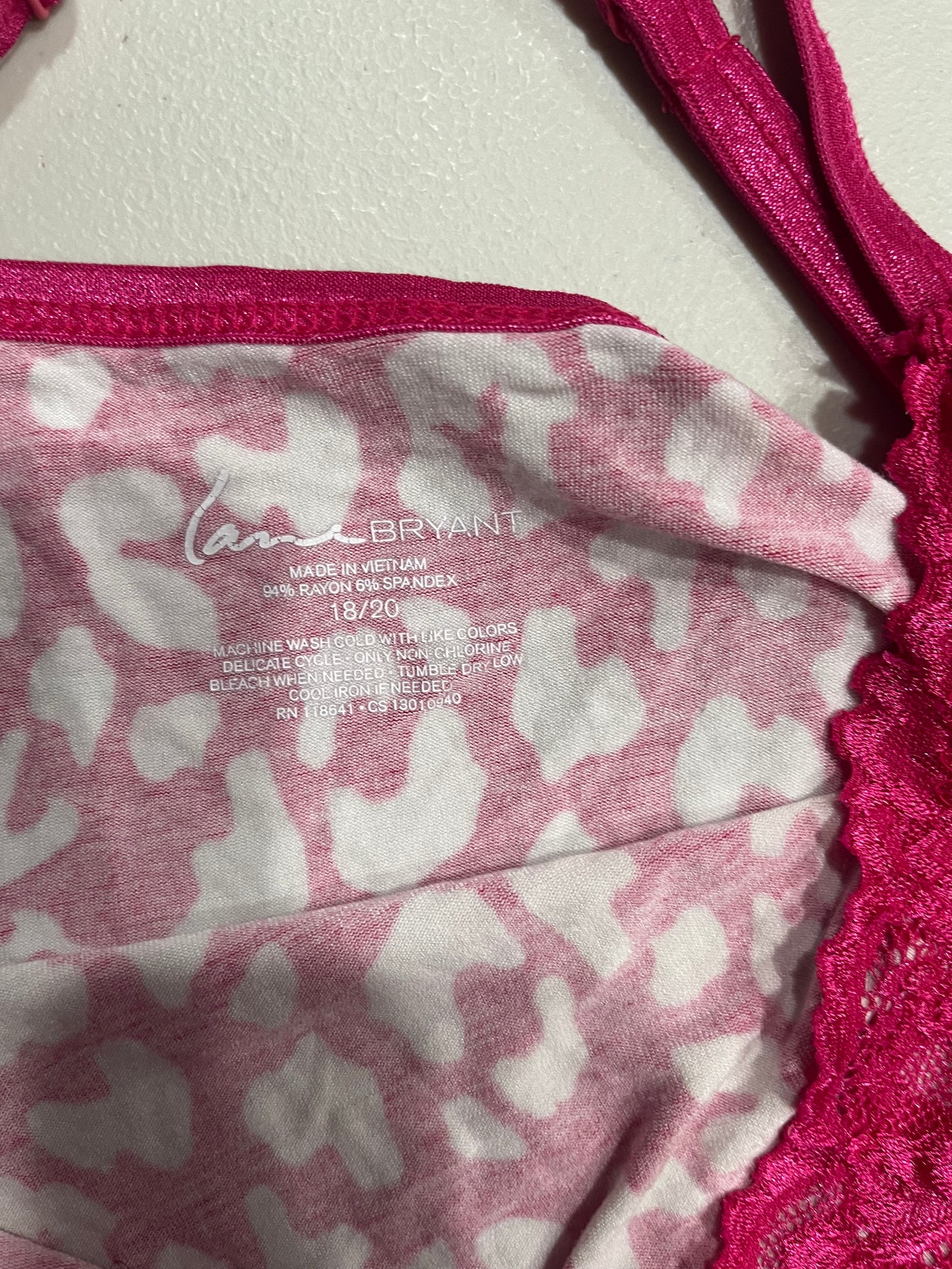 (XL/XXL) Pink Lace Trim Leopard Print Tank