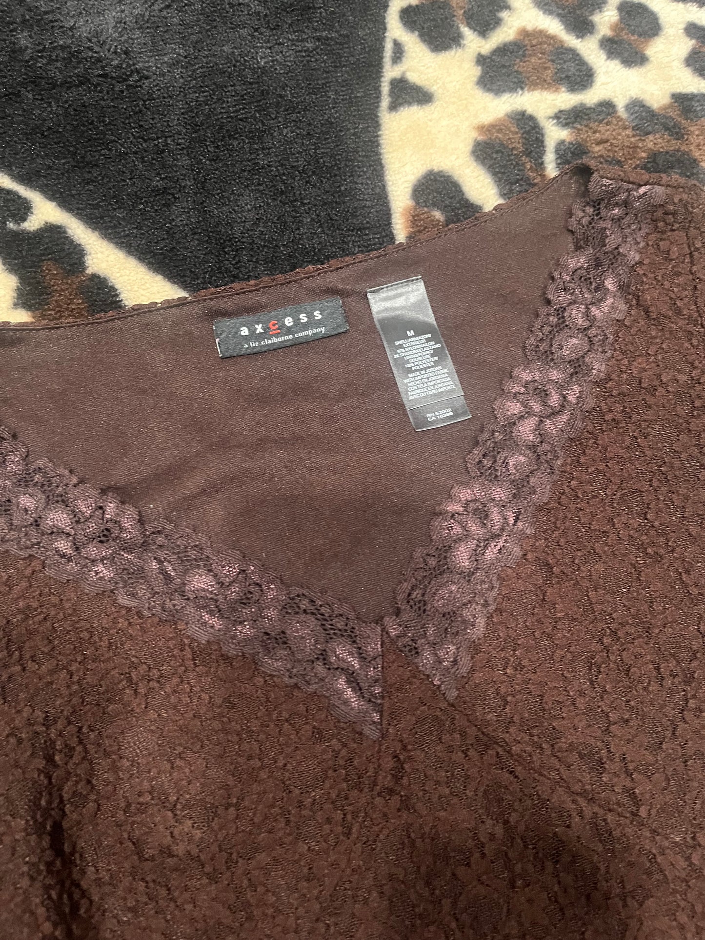 (M) 2000s Lace Trim Brown Top