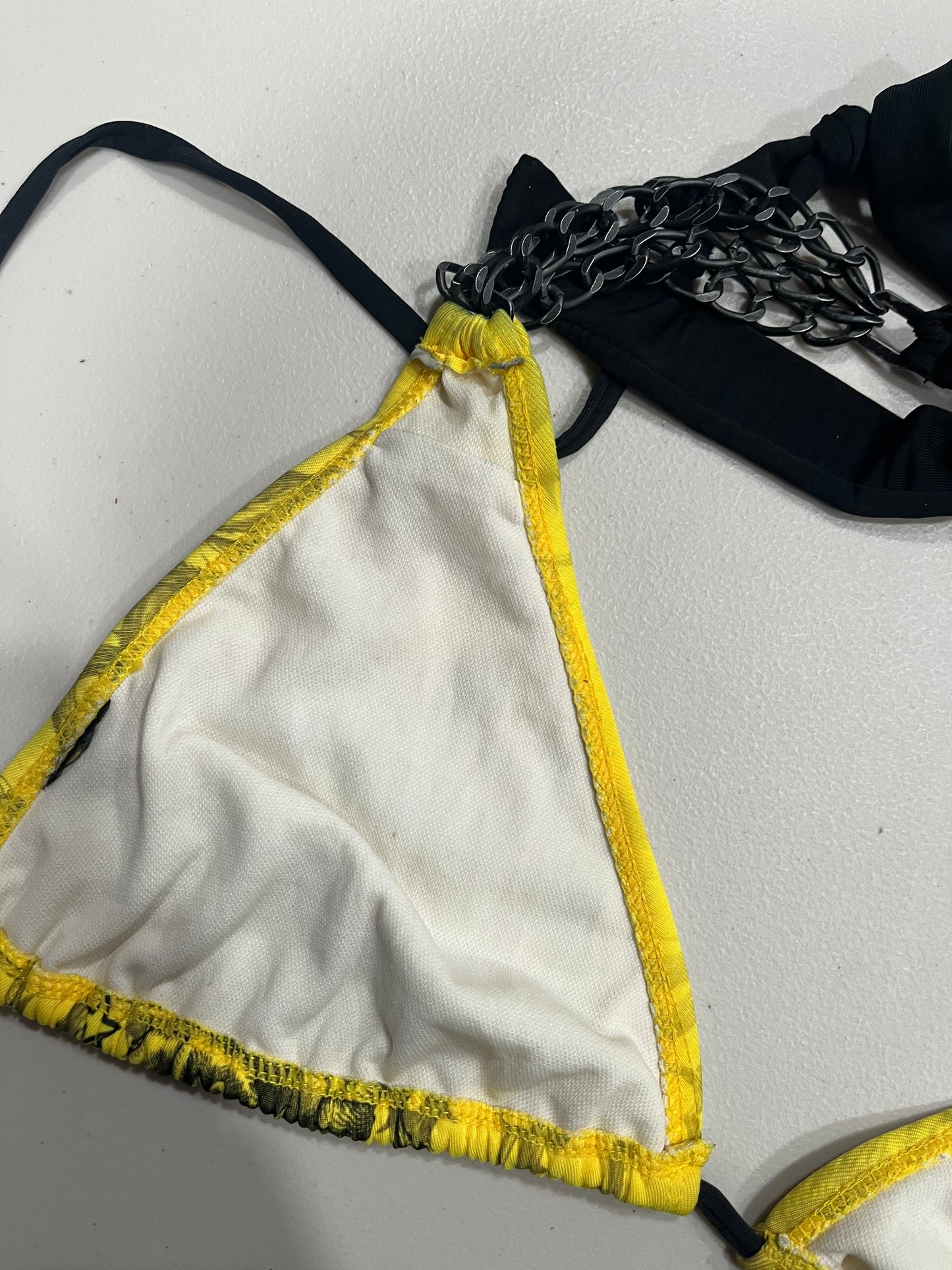 (M/L) Sinful yellow chain embellished bikini top