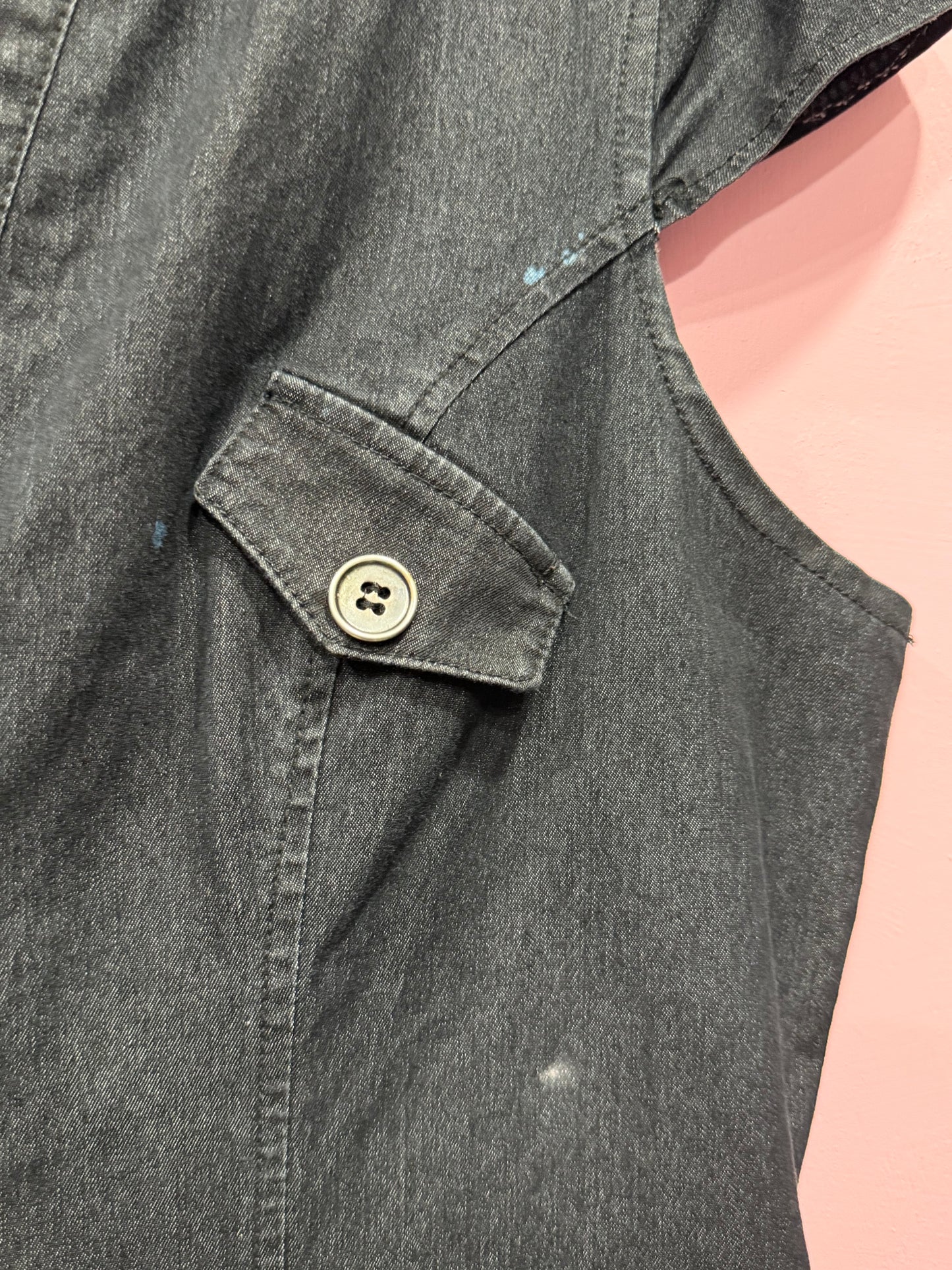 (XL) early 2000s dots black denim romper