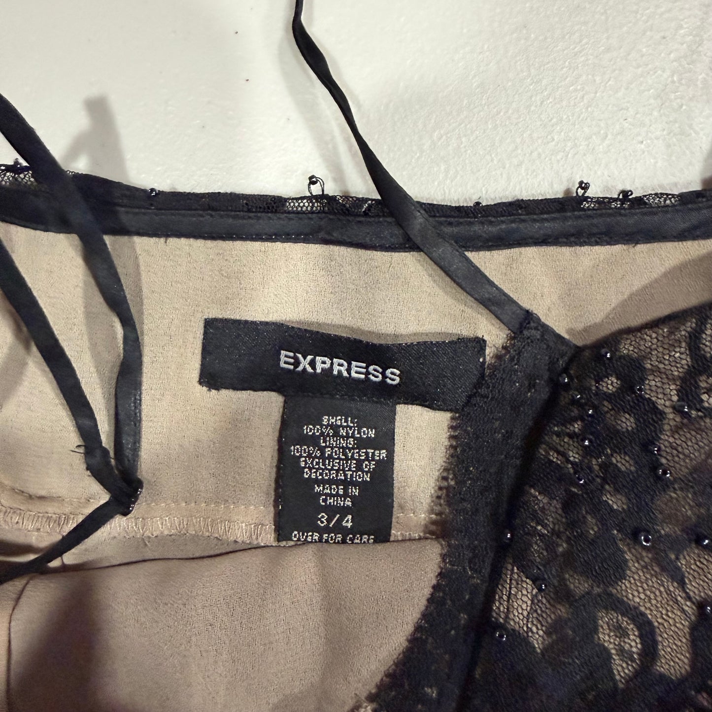 (S/M) vintage express floral lace silk bow tie black dress