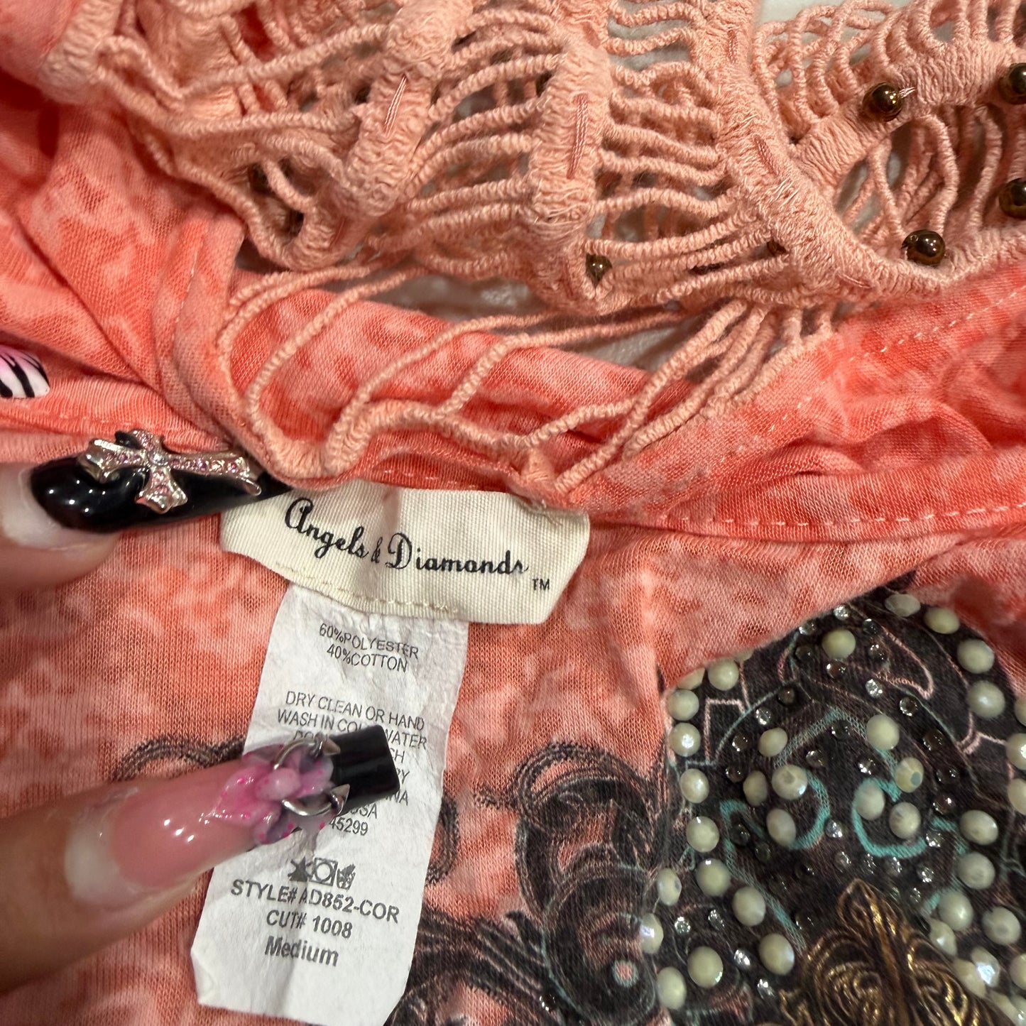 (M) 2000s embellished angels & diamonds detailed top