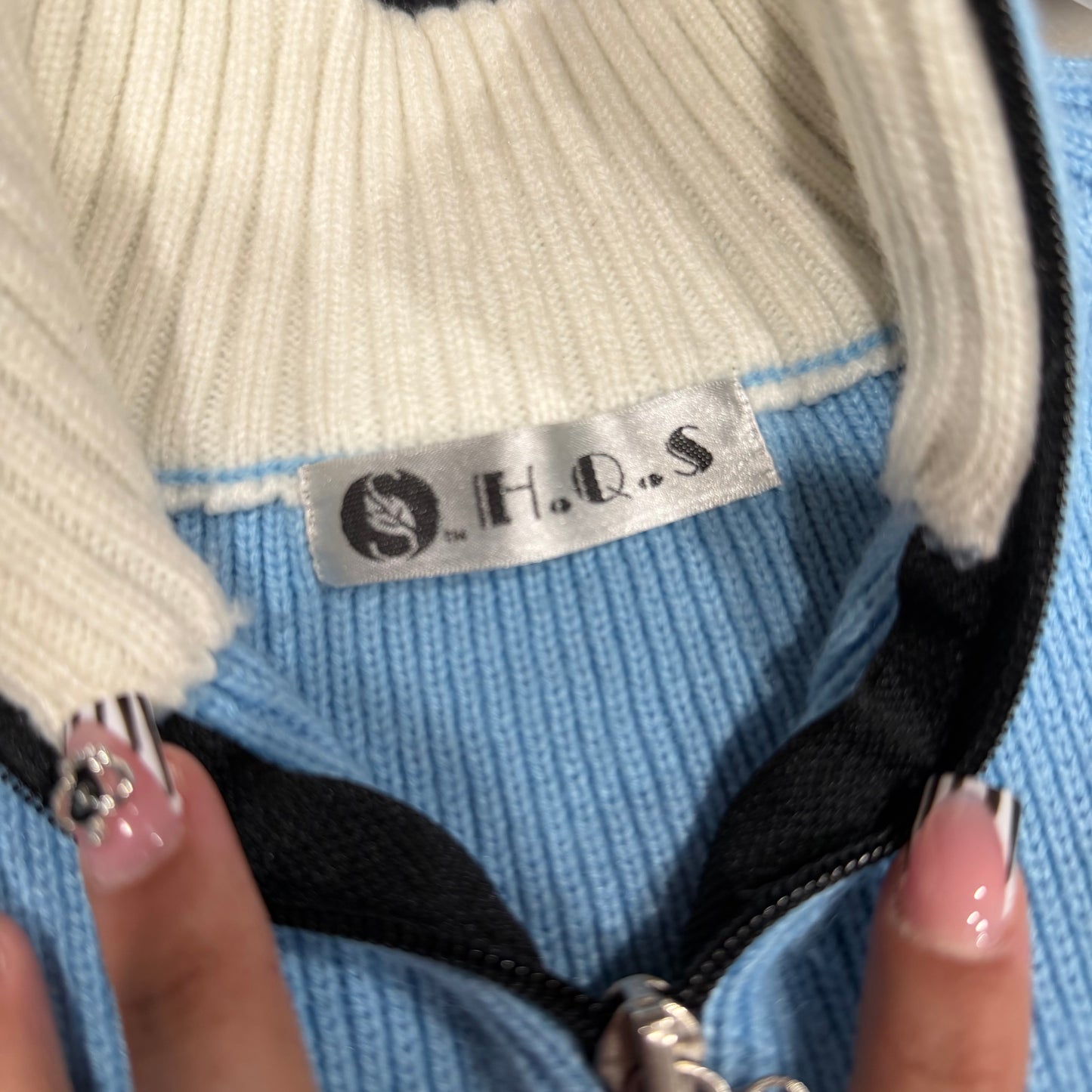 (S) vintage varsity embroidered striped baby blue knit jacket