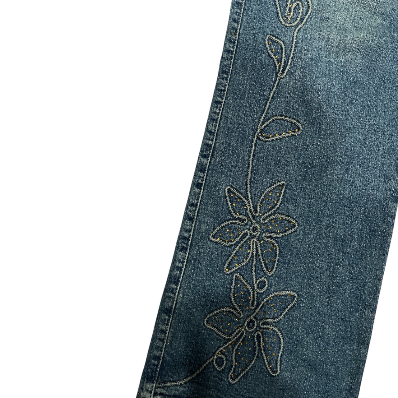 (34”) LA Blues Vintage Gold Beaded Floral Embroidered Jeans