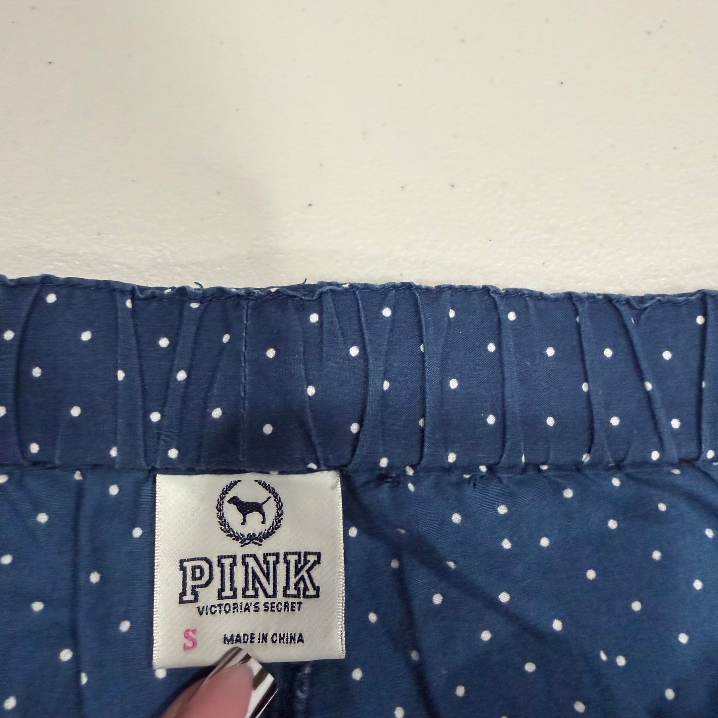 (S) Y2K/EARLY 2000s PINK BY VICTORIA’s SECRET POLKA DOT BLUE LACE TRIM LOUNGE PJ PANTS