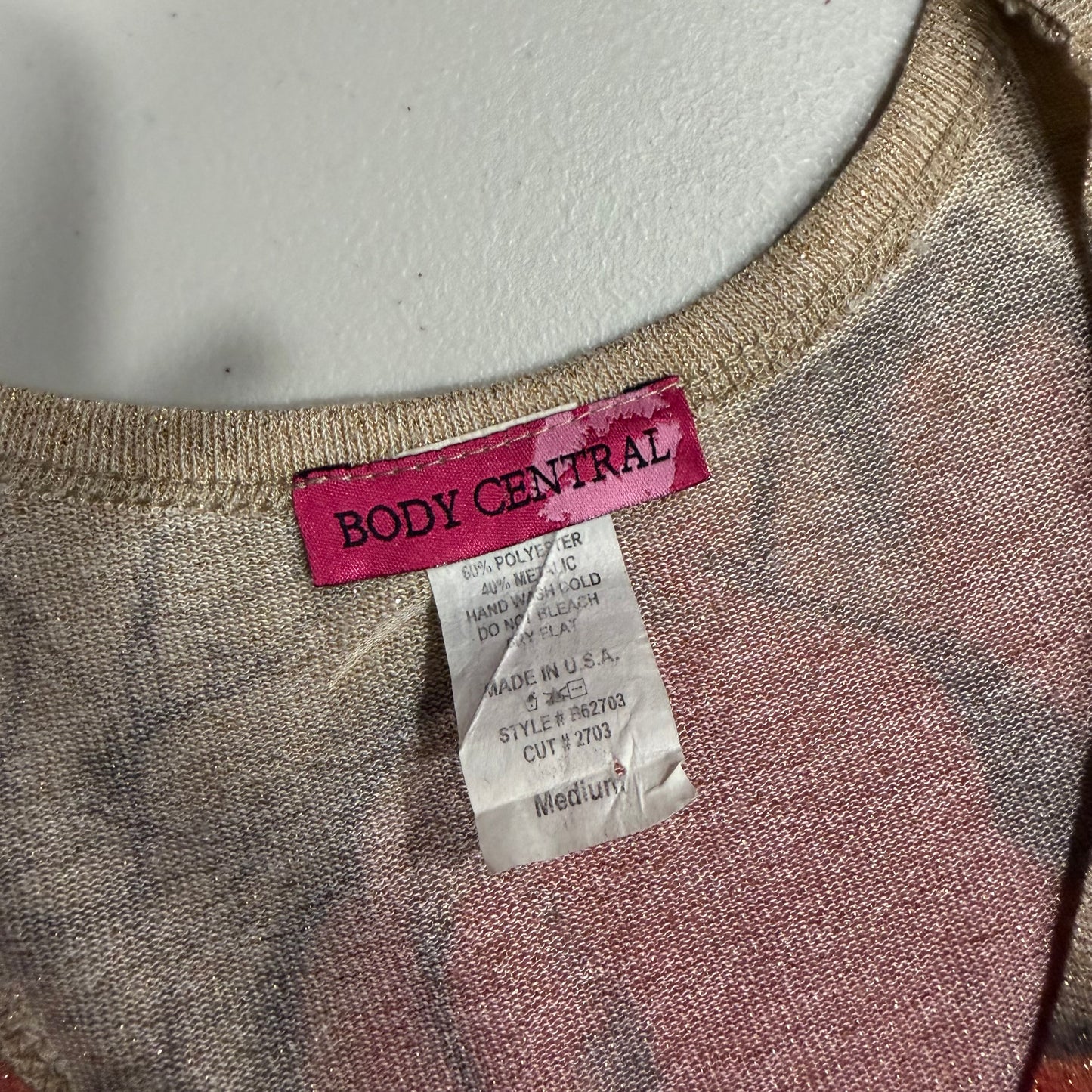 (M) 2000s tattoo print body central ruched top