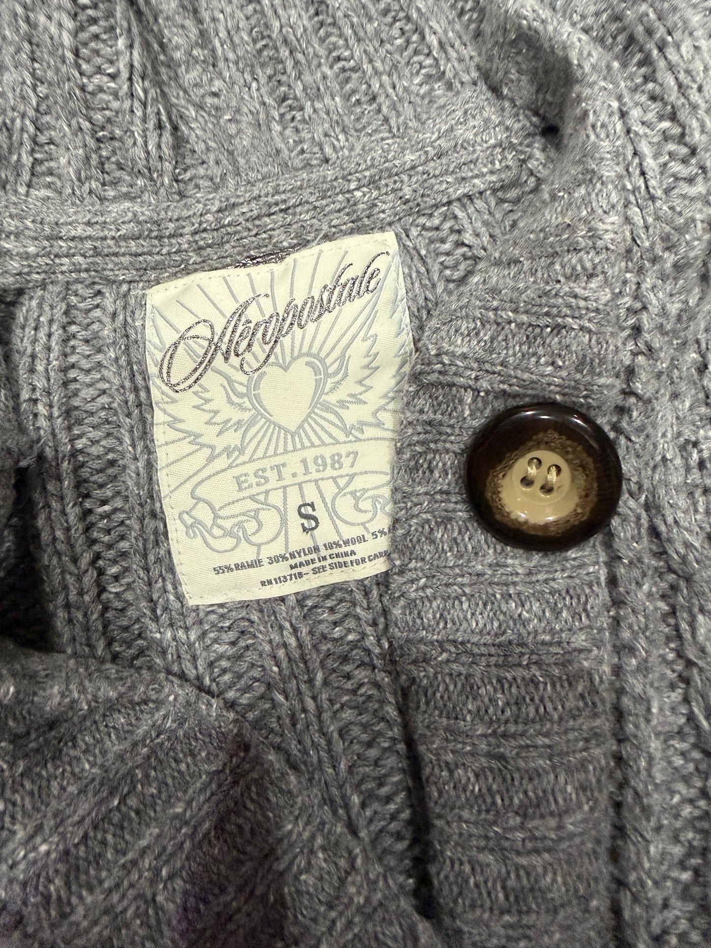 (S) early 2000s aeropostale grey knit cardigan