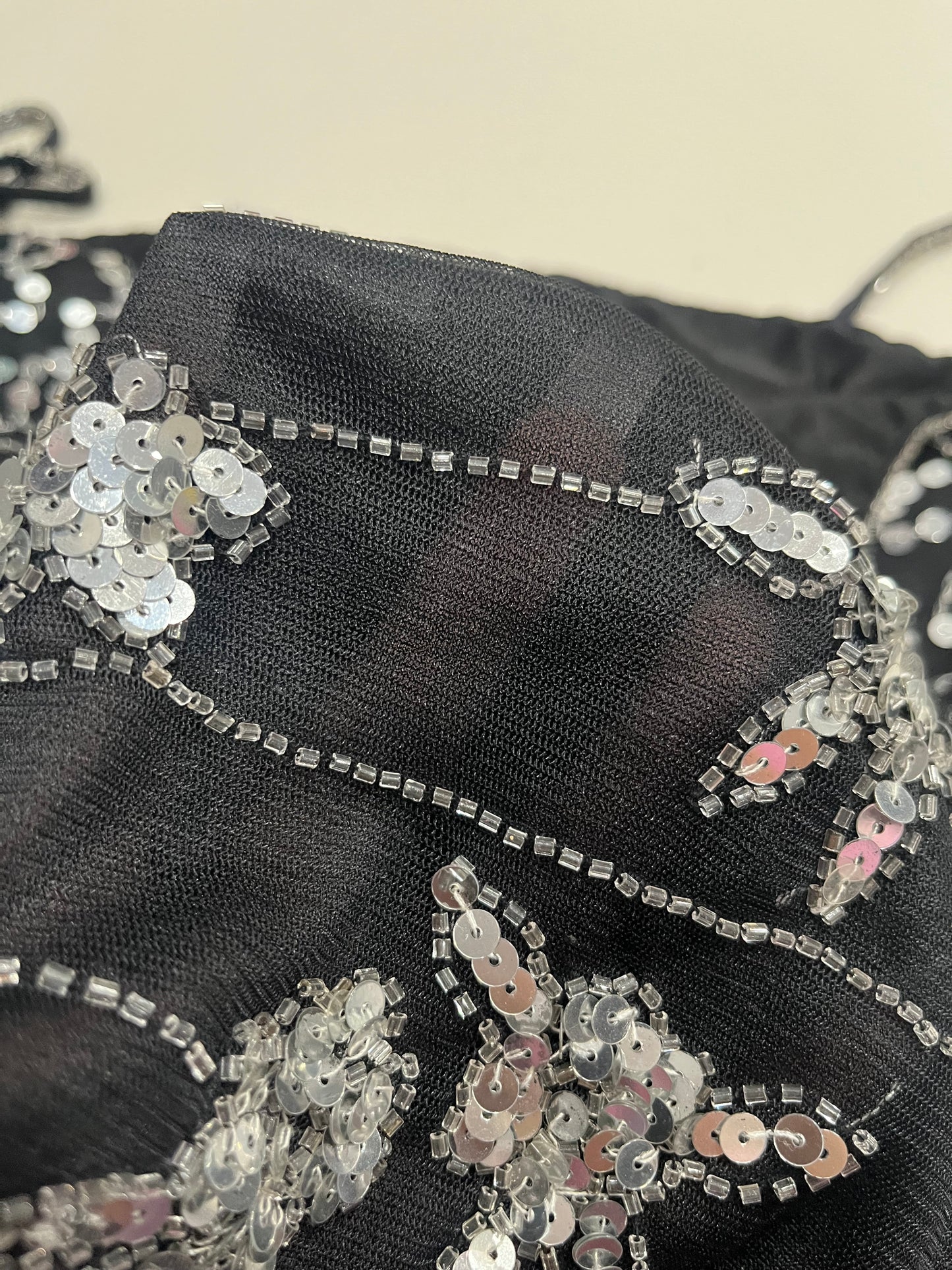 (L) Vintage Butterfly Sequin Asymmetrical Sheer Tank