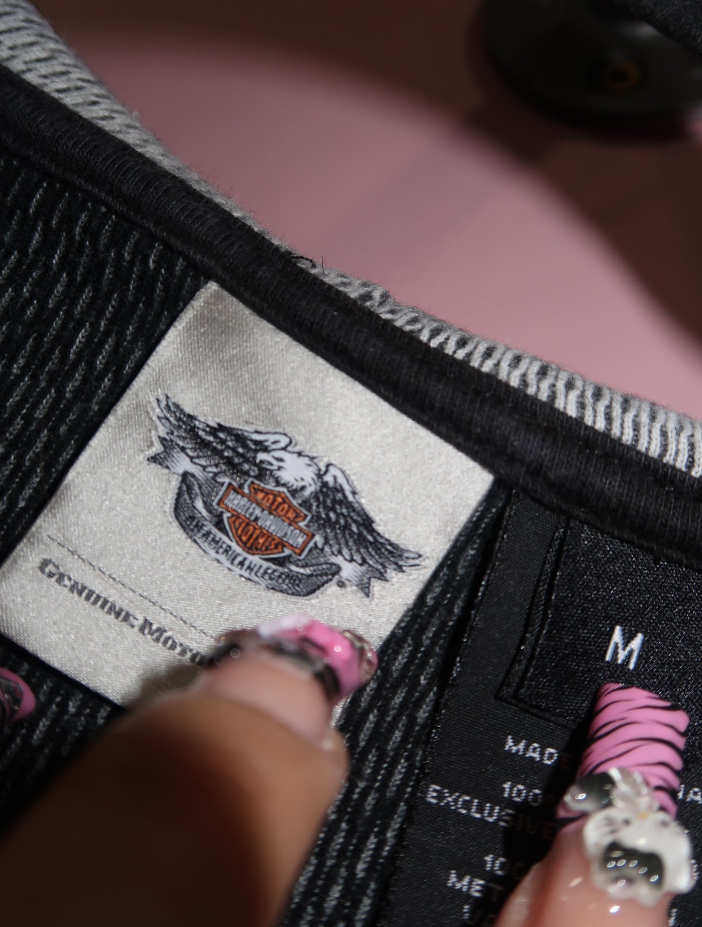 (M) Harley Davidson embellished grey hooded thermal top