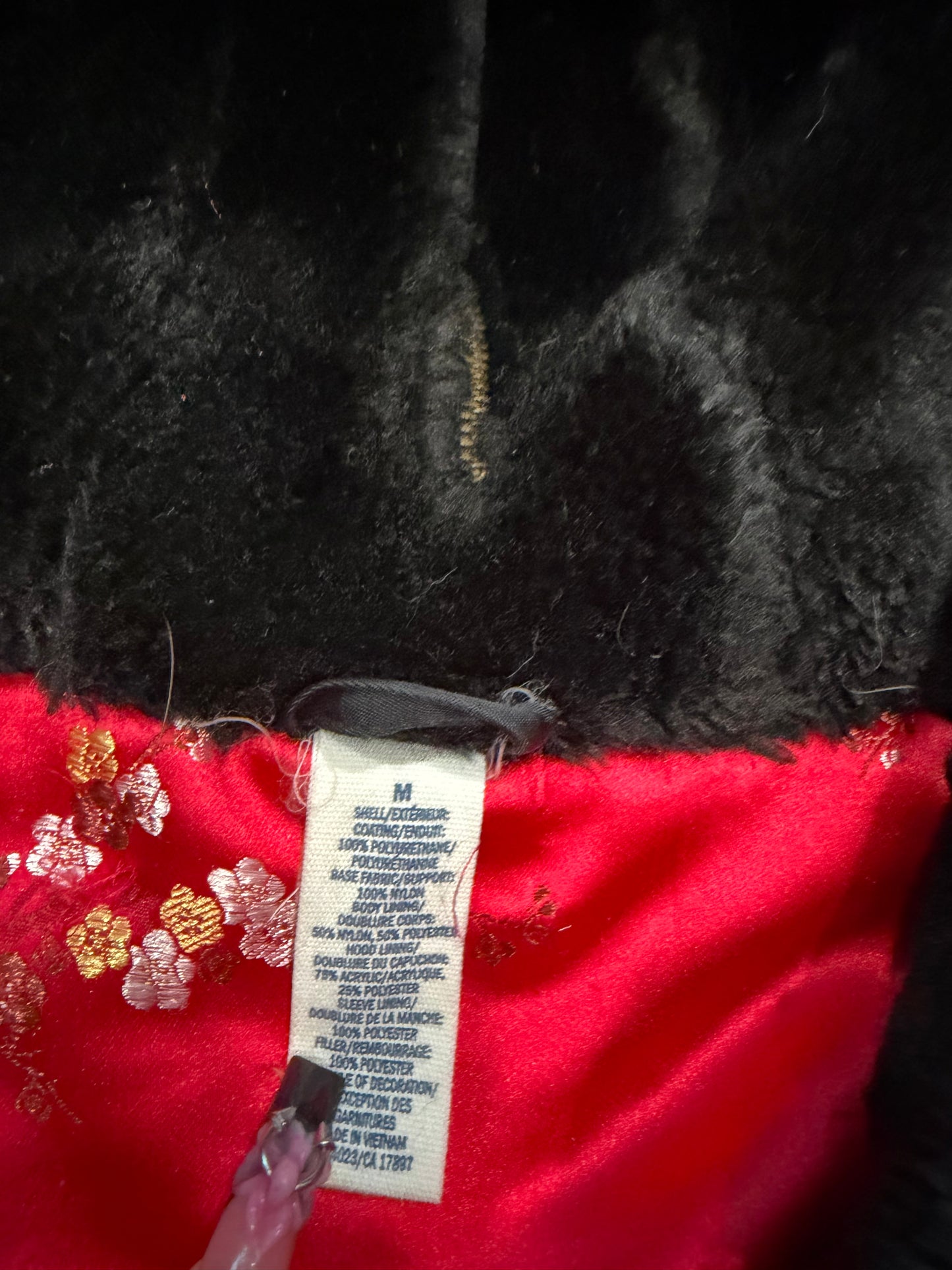 (M) 2000s old navy cherry blossom satin lined fur hood jacket