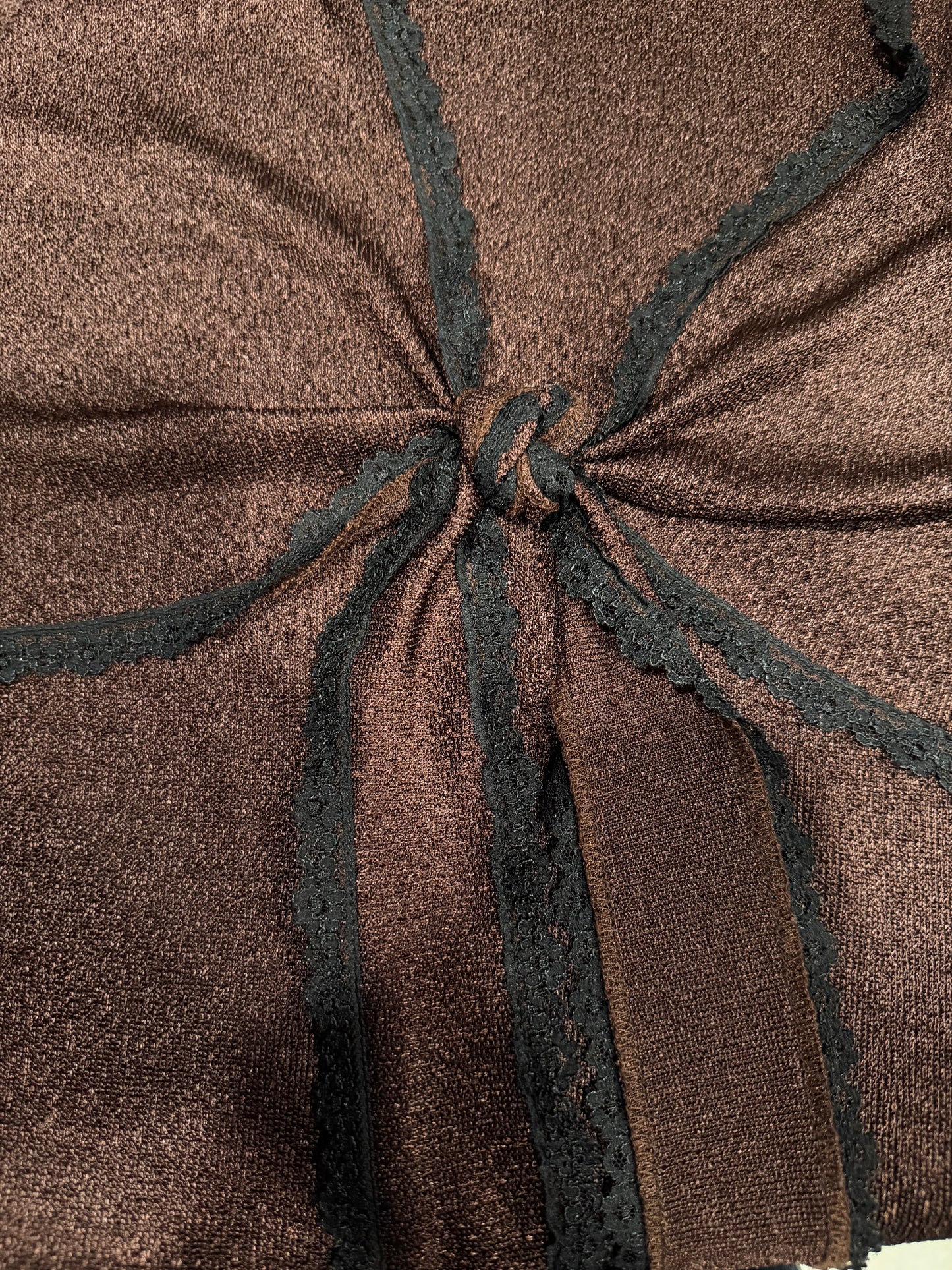 (L) 2000s brown lace trim long sleeve top