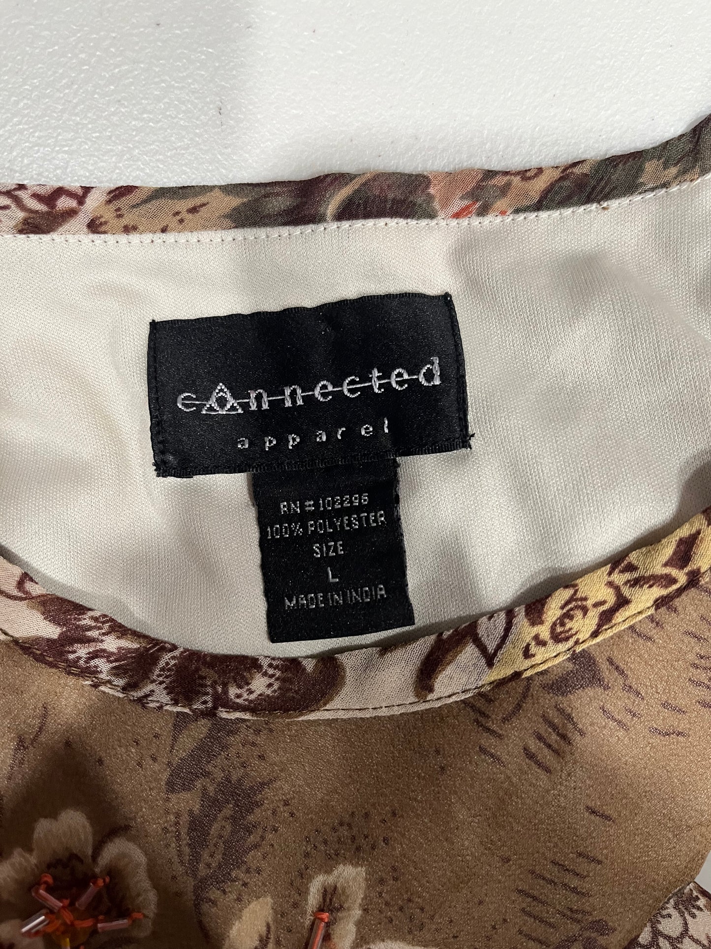 (L) Vintage Beaded Patchwork Floral Print Dress