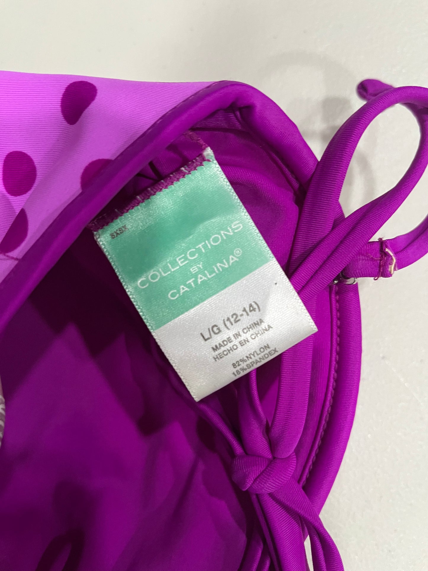 (L) Y2K Purple Polka Dot Halter Bikini Top