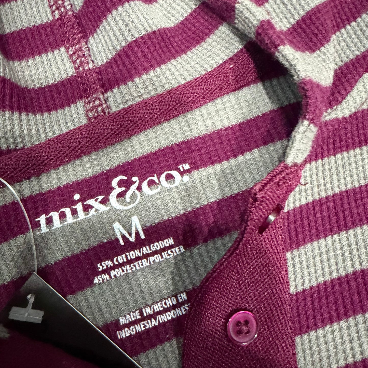 (M) 2000s striped purple hooded thermal sweater