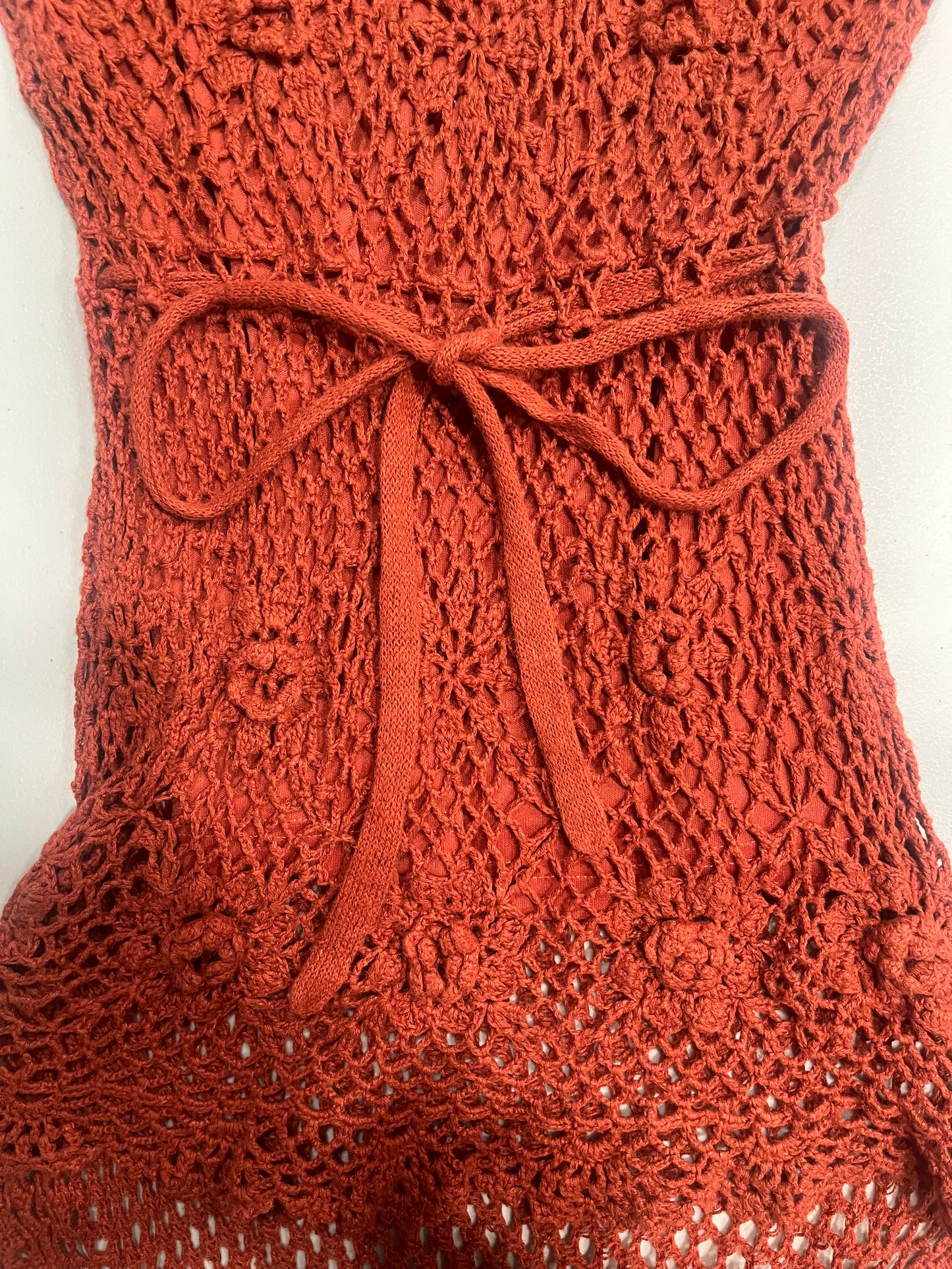 (M/L) Vintage Crochet Floral Tie Up Top