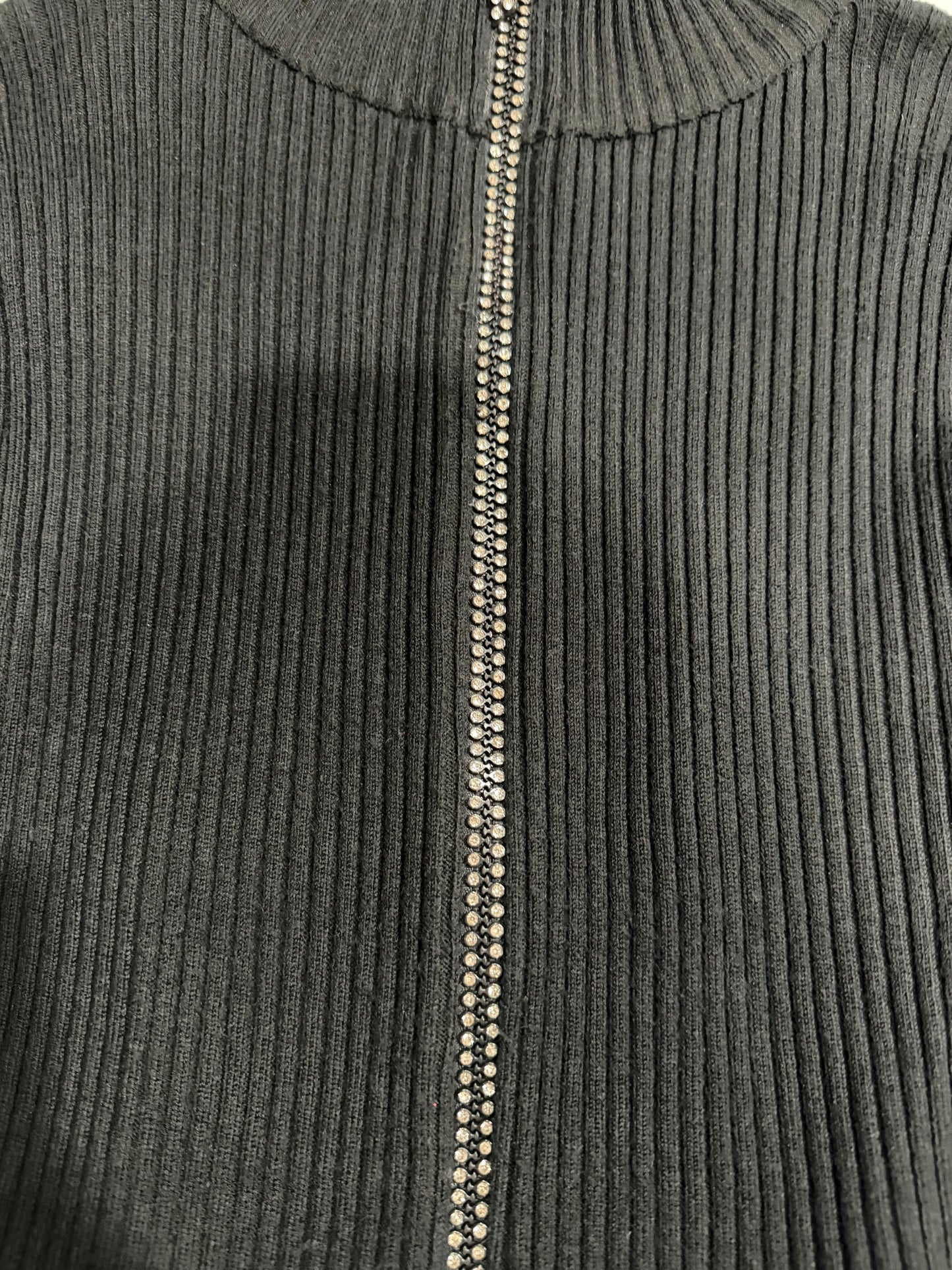 (L) Y2K Rhinestoned ribbed zip up jacket