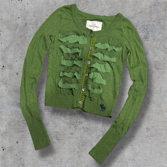 (XS/S) 2000s abercrombie green ruffled cardigan sweater top