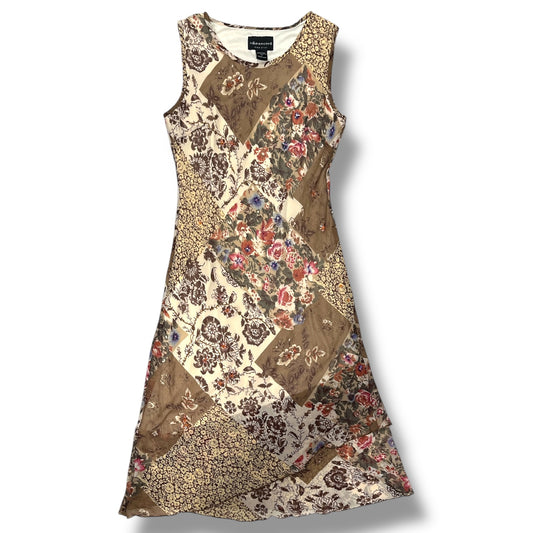 (L) Vintage Beaded Patchwork Floral Print Dress