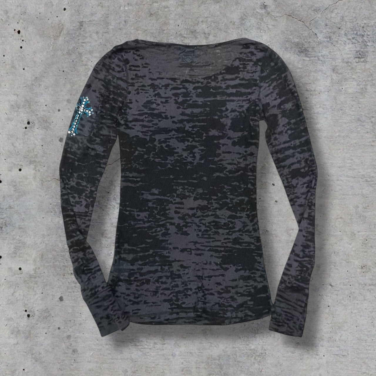 (M) Y2K Cowgirl Hardware Mesh Embellished Cross Fitted Long Sleeve