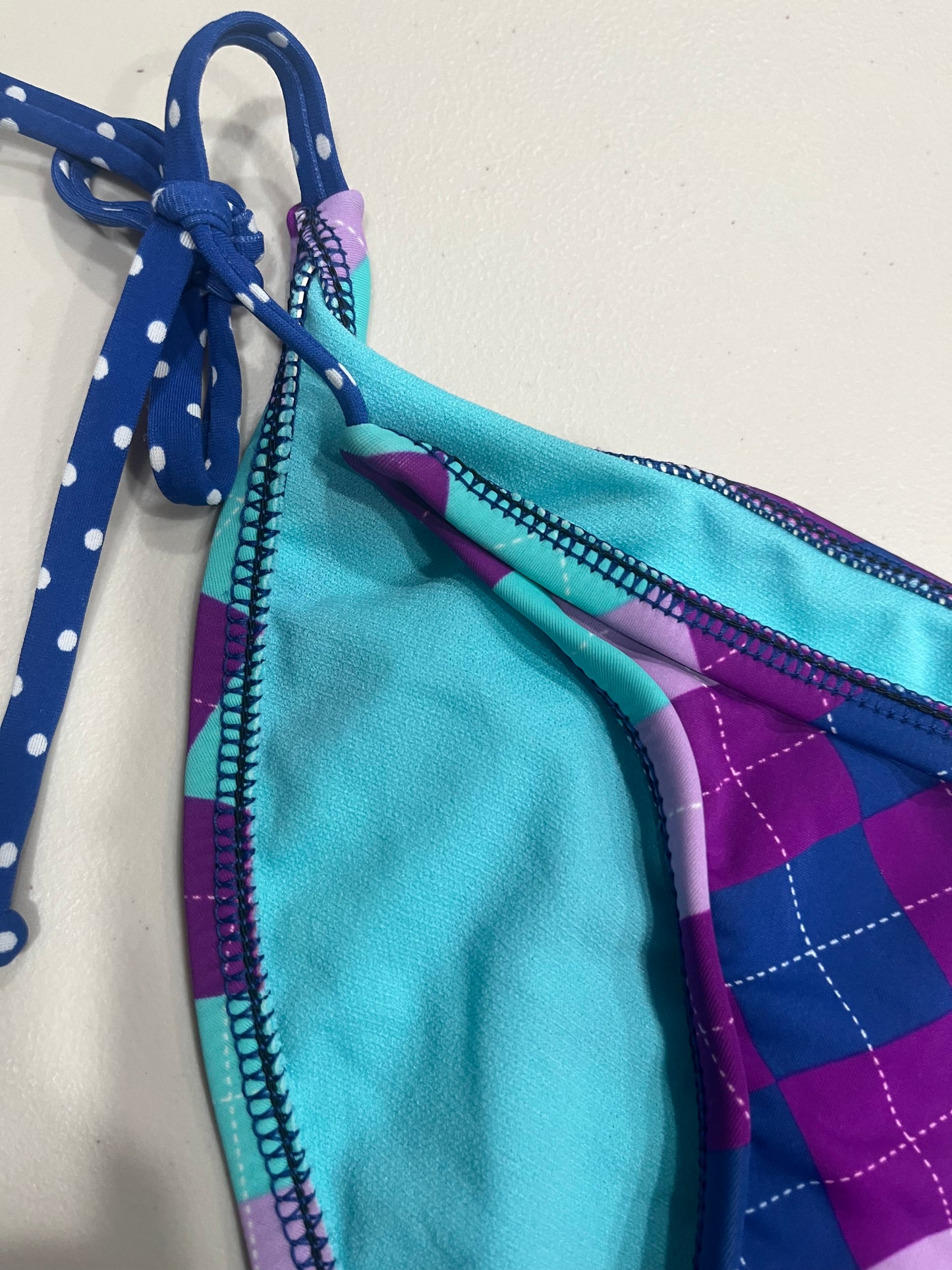 (S) Y2K Argyle Polka Dot Bikini Bottom
