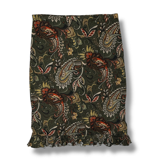 (XS/S) Vintage Bohemian Paisley Print Midi Skirt