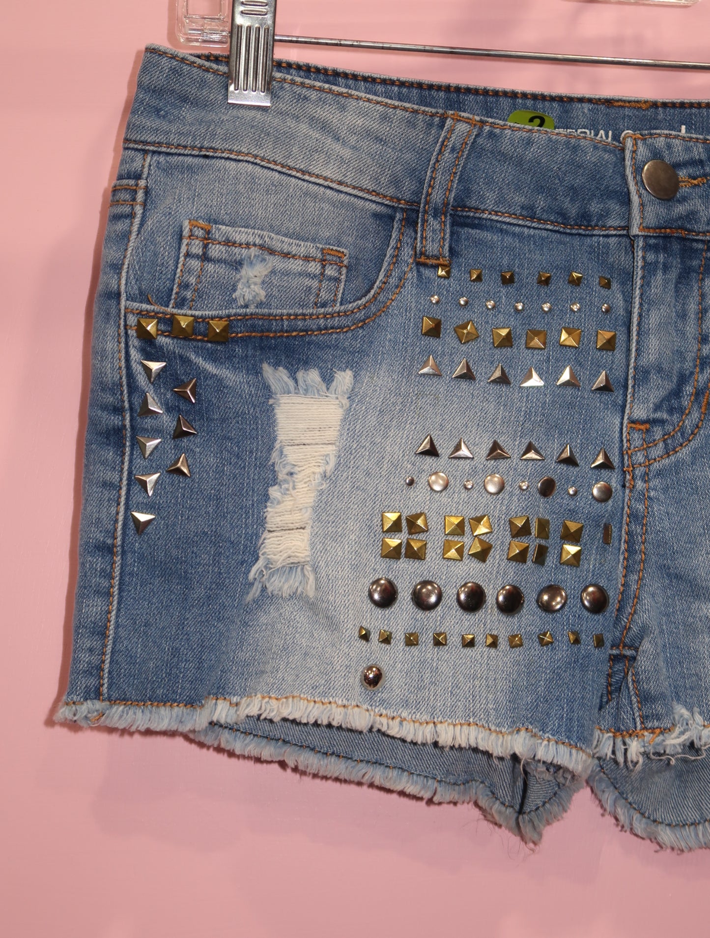 (30”) gold studded denim shorts