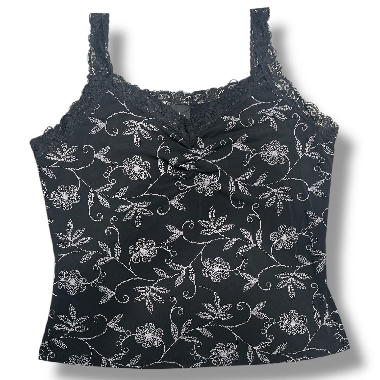 (L/XL) Vintage Floral Lace Trim Tank