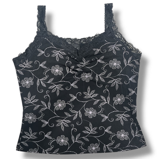 (L/XL) Vintage Floral Lace Trim Tank