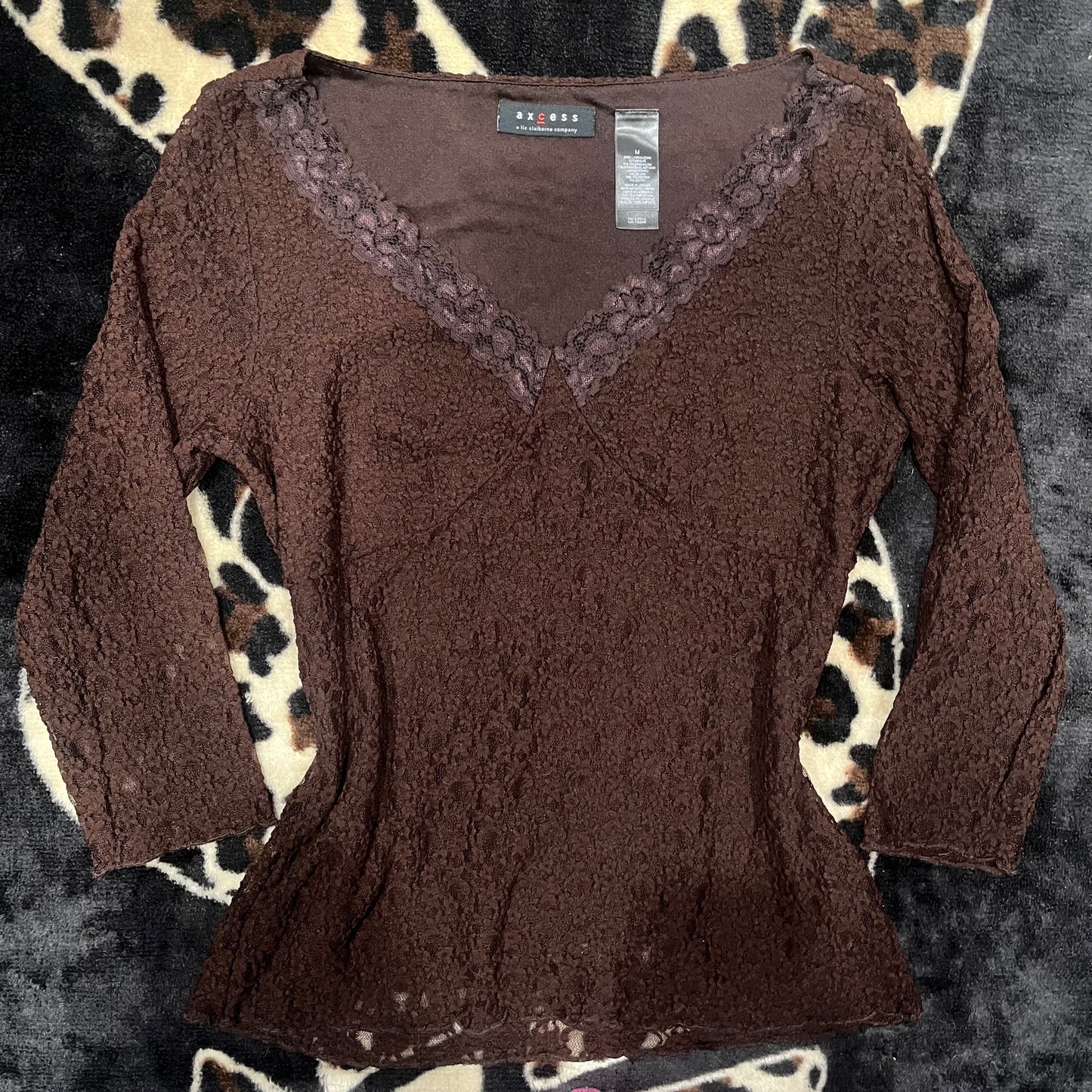 (M) 2000s Lace Trim Brown Top