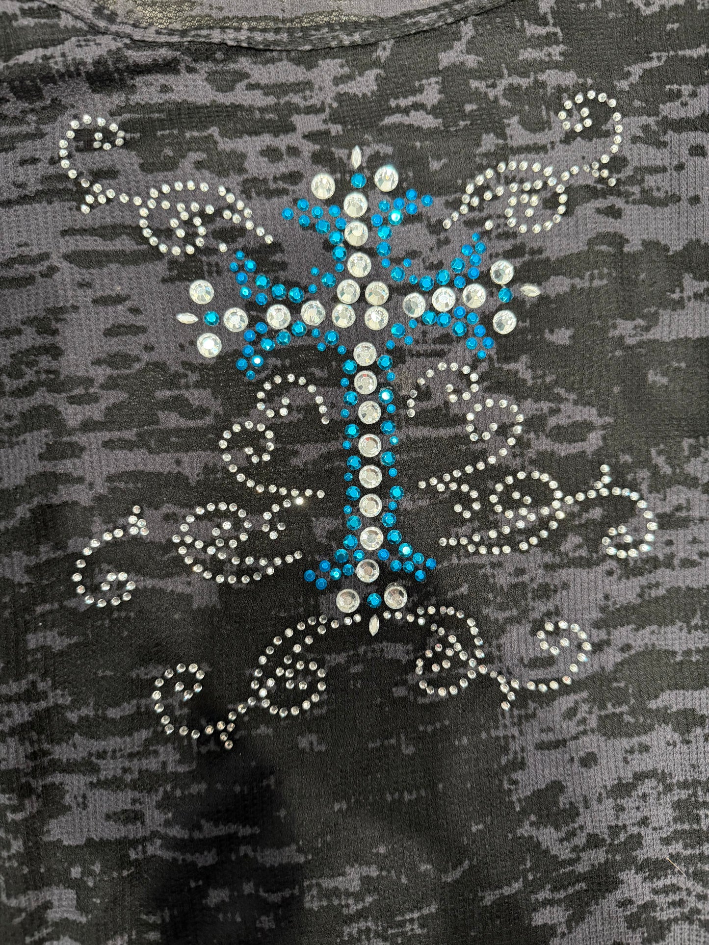 (M) Y2K Cowgirl Hardware Mesh Embellished Cross Fitted Long Sleeve