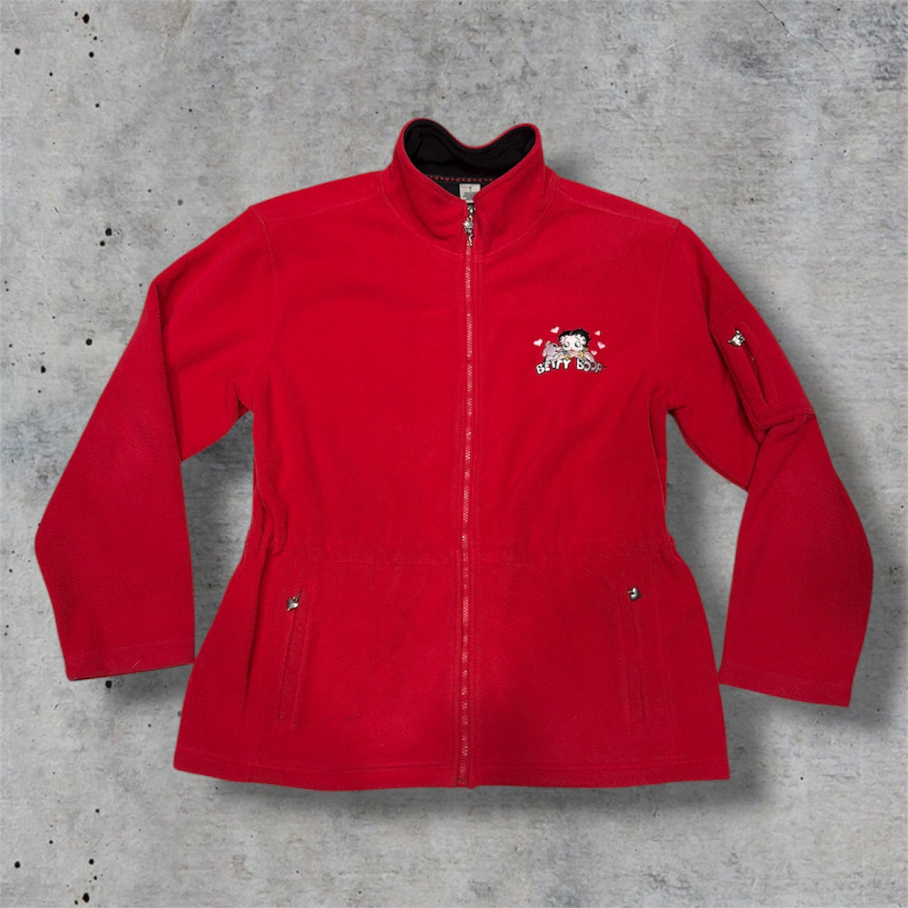 (XL) Vintage/ Y2K Betty Boop Fleece Embroidered Jacket / adjustable waistband