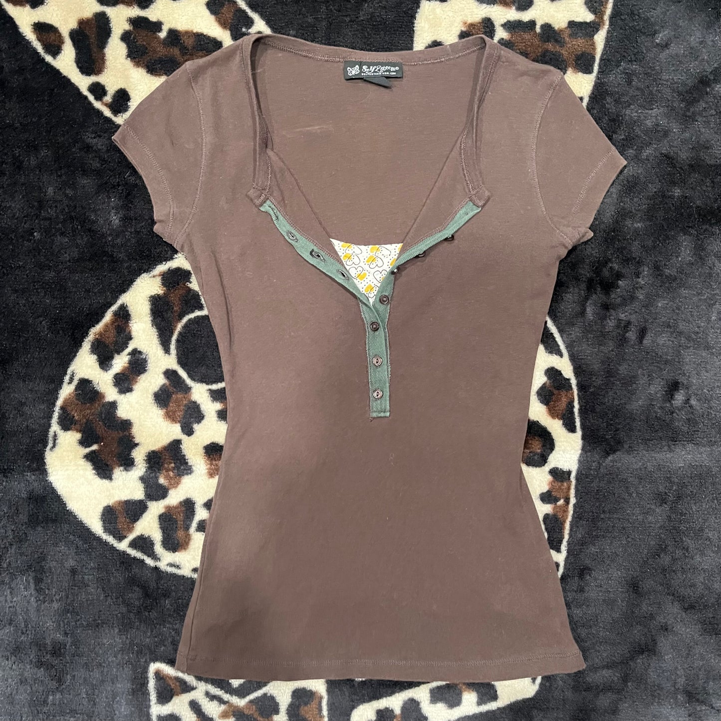 (M) Self Esteem Fitted Brown Double Layered Button Up Top