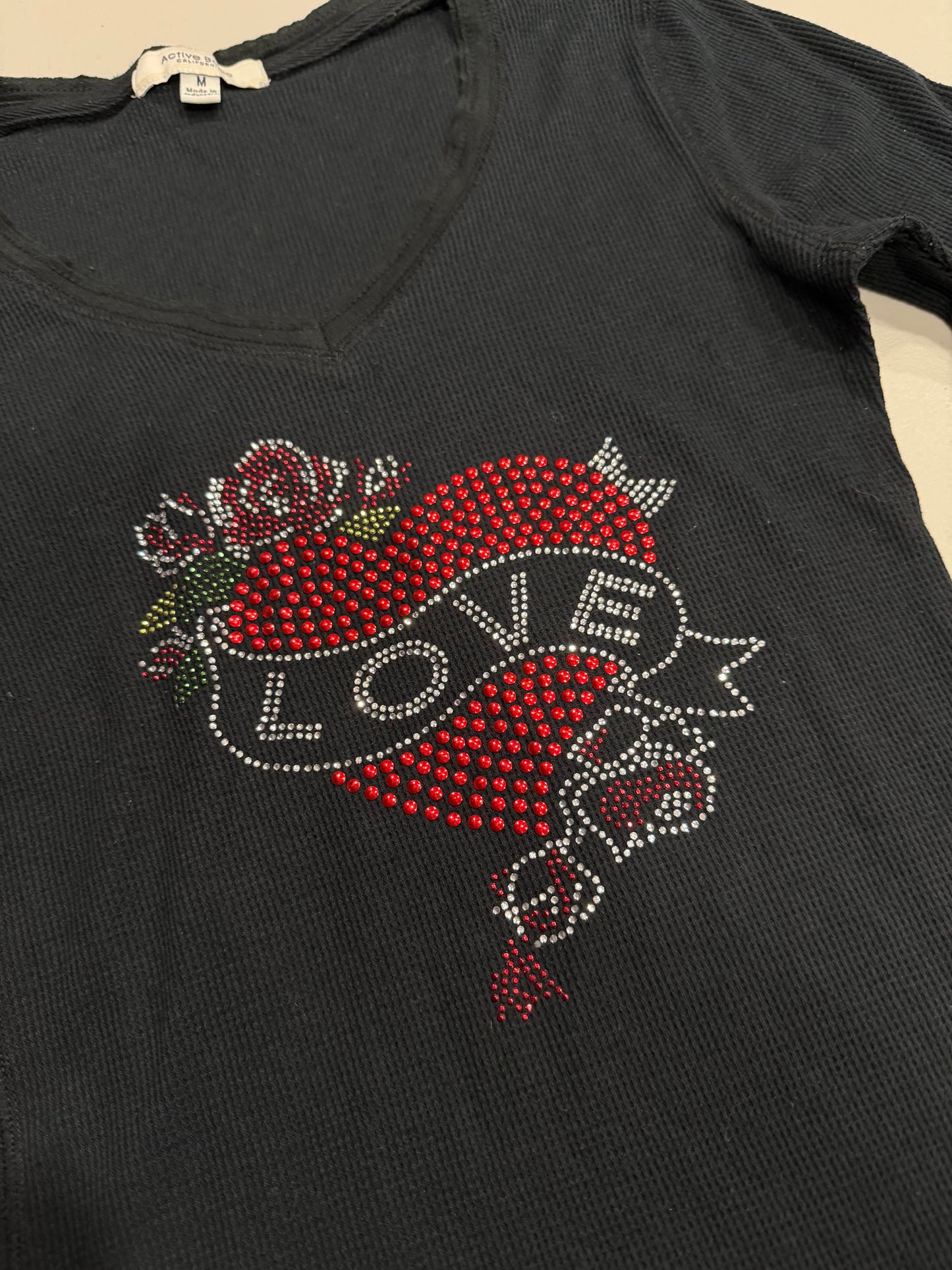 (M) 2000s tattoo embellished long sleeve top