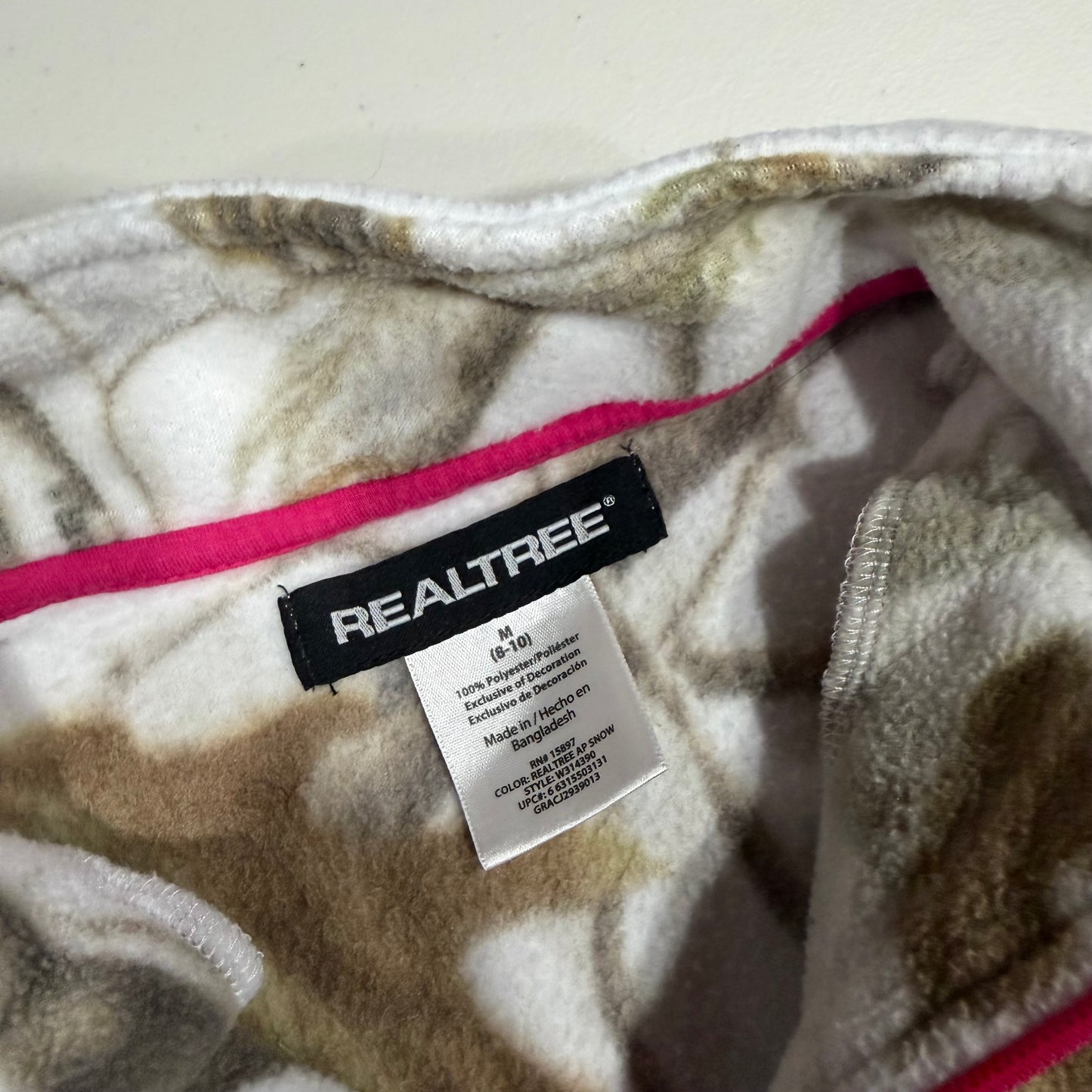 (M) pink realtree camo pullover fleece jacket