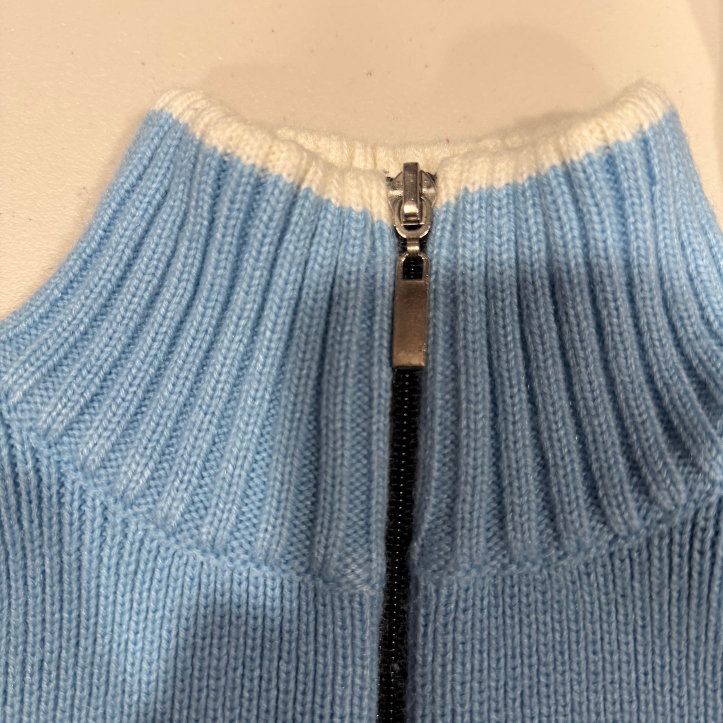 (S) vintage varsity embroidered striped baby blue knit jacket