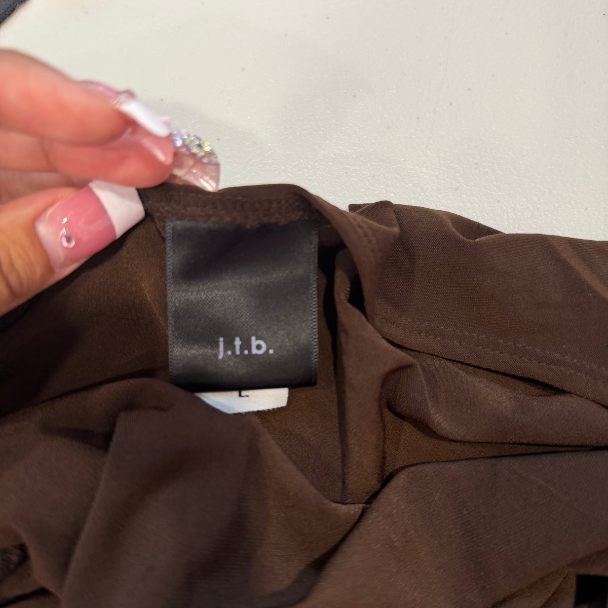 (L) y2k brown sequin trim tie up long sleeve top