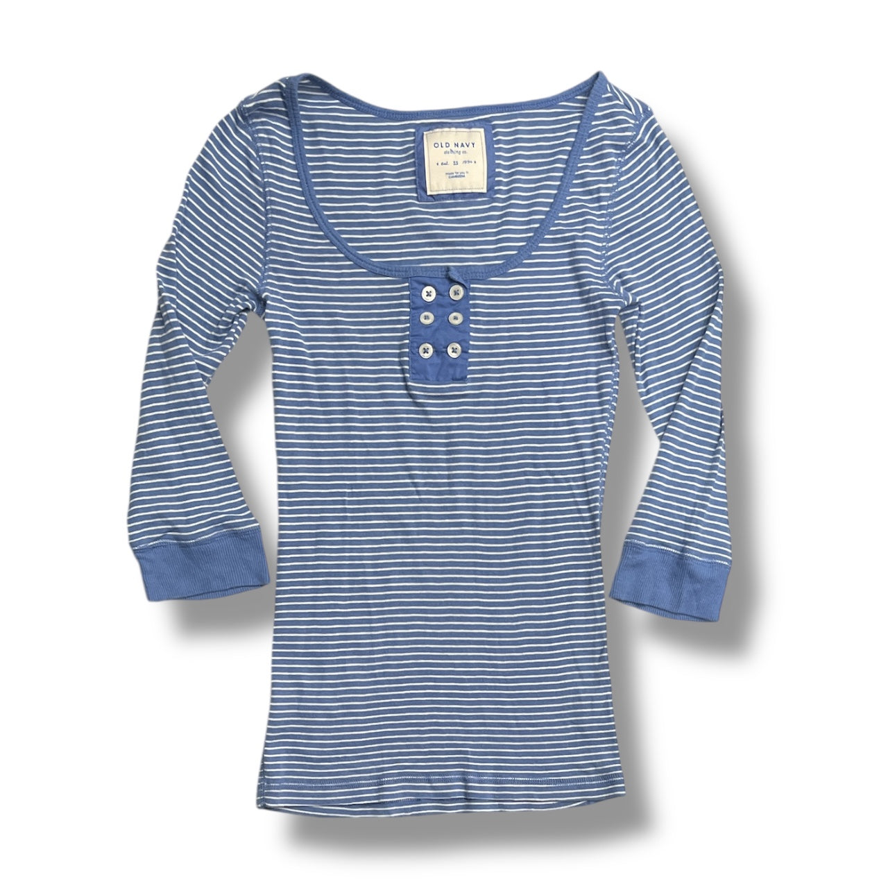 (XS/S) 2000s Double Button Detailed Striped 3/4 Sleeve Top