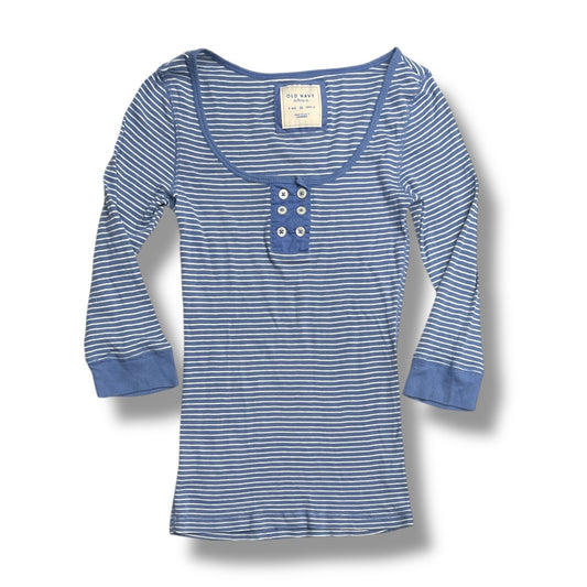 (XS/S) 2000s Double Button Detailed Striped 3/4 Sleeve Top