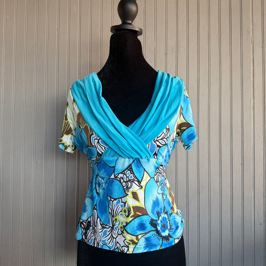 (S/M) y2k floral blue babydoll tie up Ultimod top