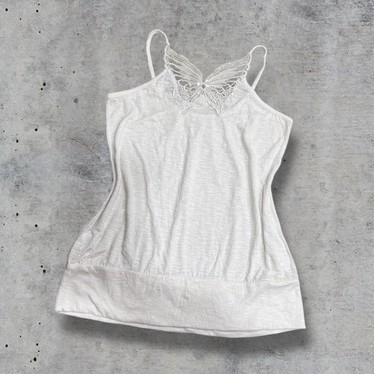 (M/L) 2000s Butterfly Sequin Mesh Detailed Top