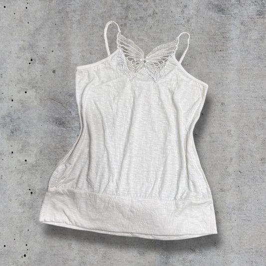 (M/L) 2000s Butterfly Sequin Mesh Detailed Top