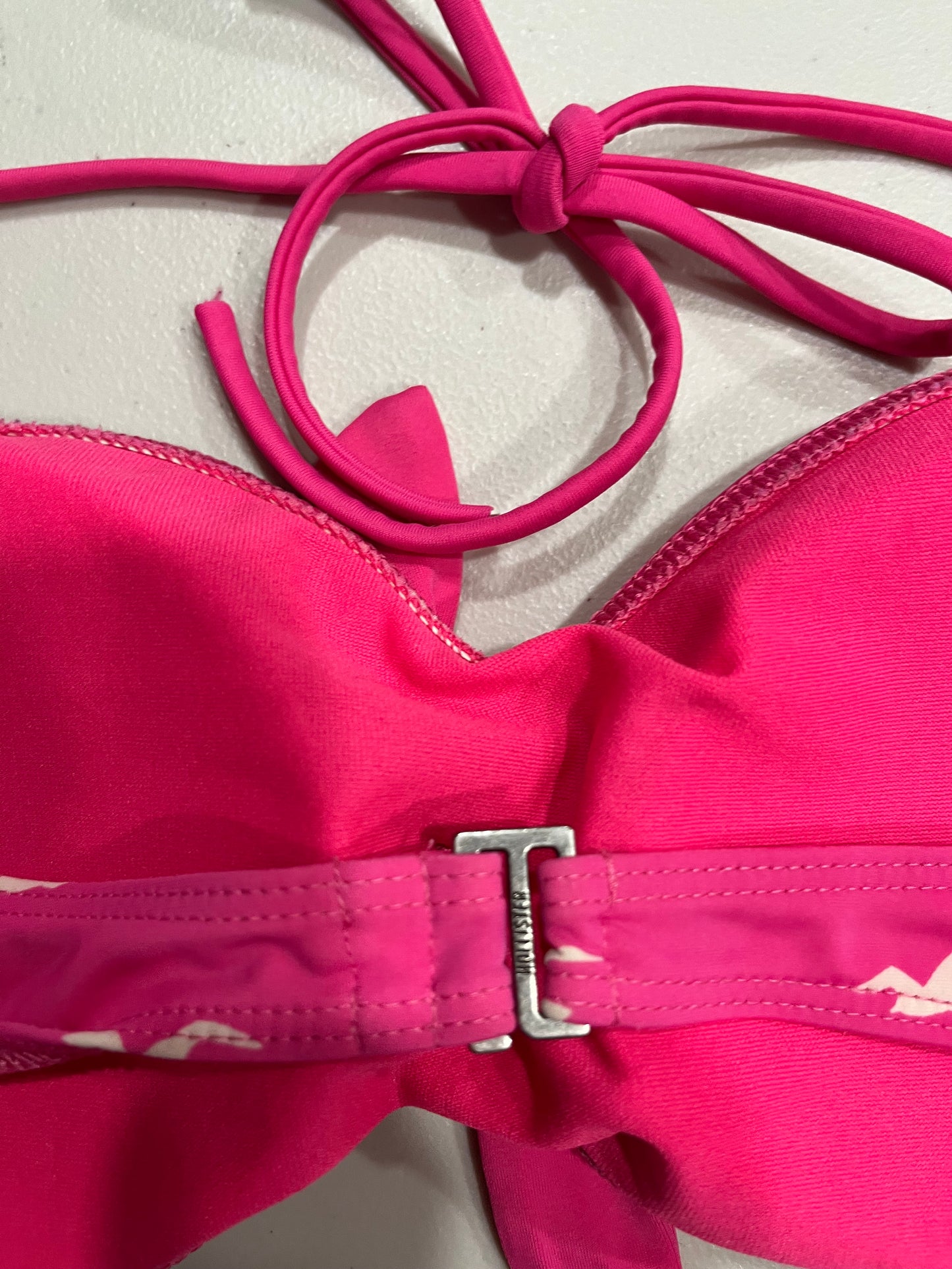 (M) 2000s Hollister Print Pink Halter Bikini