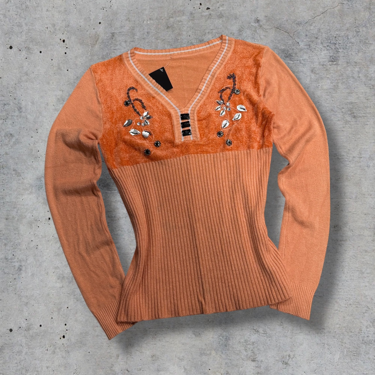 (S/M) vintage beaded orange long sleeve top