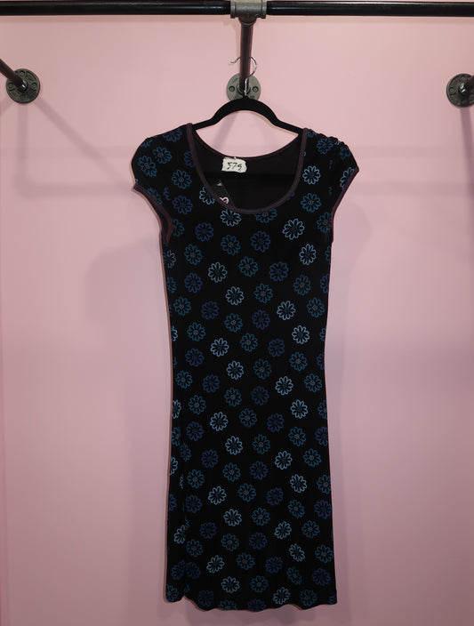 (M/L) 2000s 579 blue & purple floral midi dress