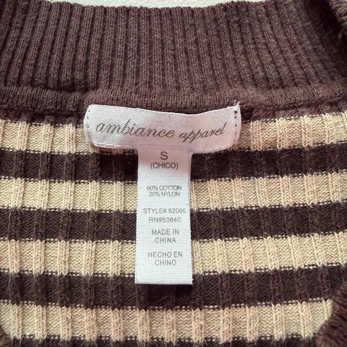 (S) vintage striped brown fitted top