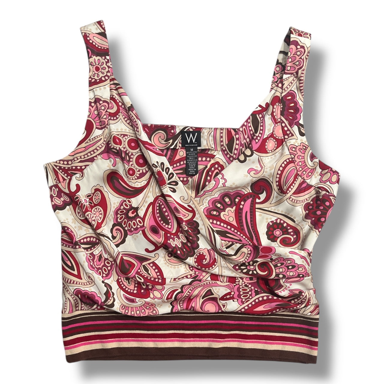 (L) Vintage Paisley Print Striped Knit Bottom Top