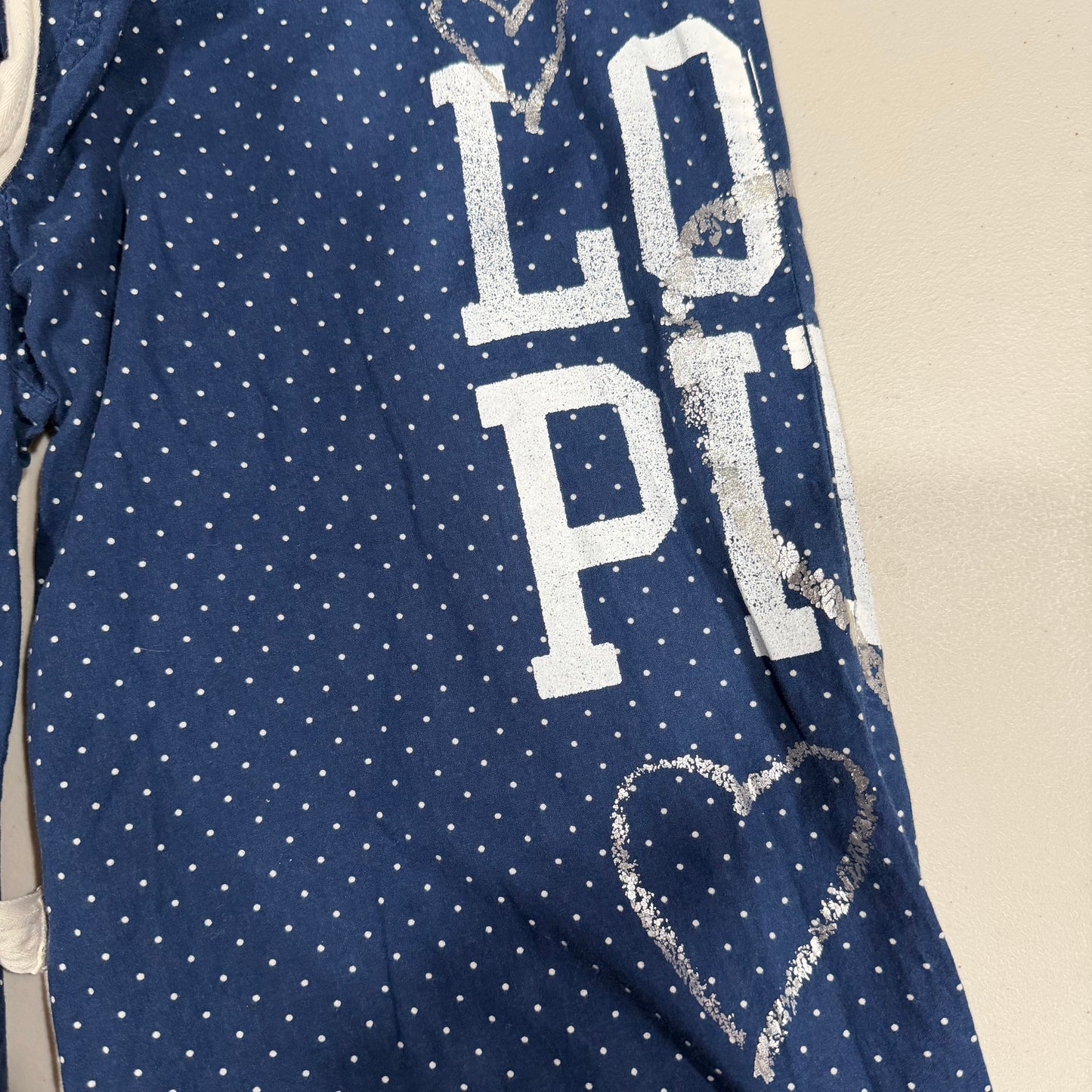 (S) Y2K/EARLY 2000s PINK BY VICTORIA’s SECRET POLKA DOT BLUE LACE TRIM LOUNGE PJ PANTS